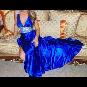 Jovani Stunning Royal Silk Blue Evening Gown